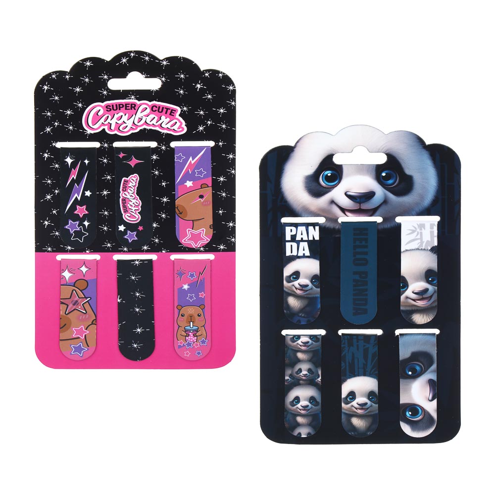 Магнитные закладки, 6 шт., "Панда/Капибара", 12x1,9см, размер упаковки 18,3x10,3см - #1