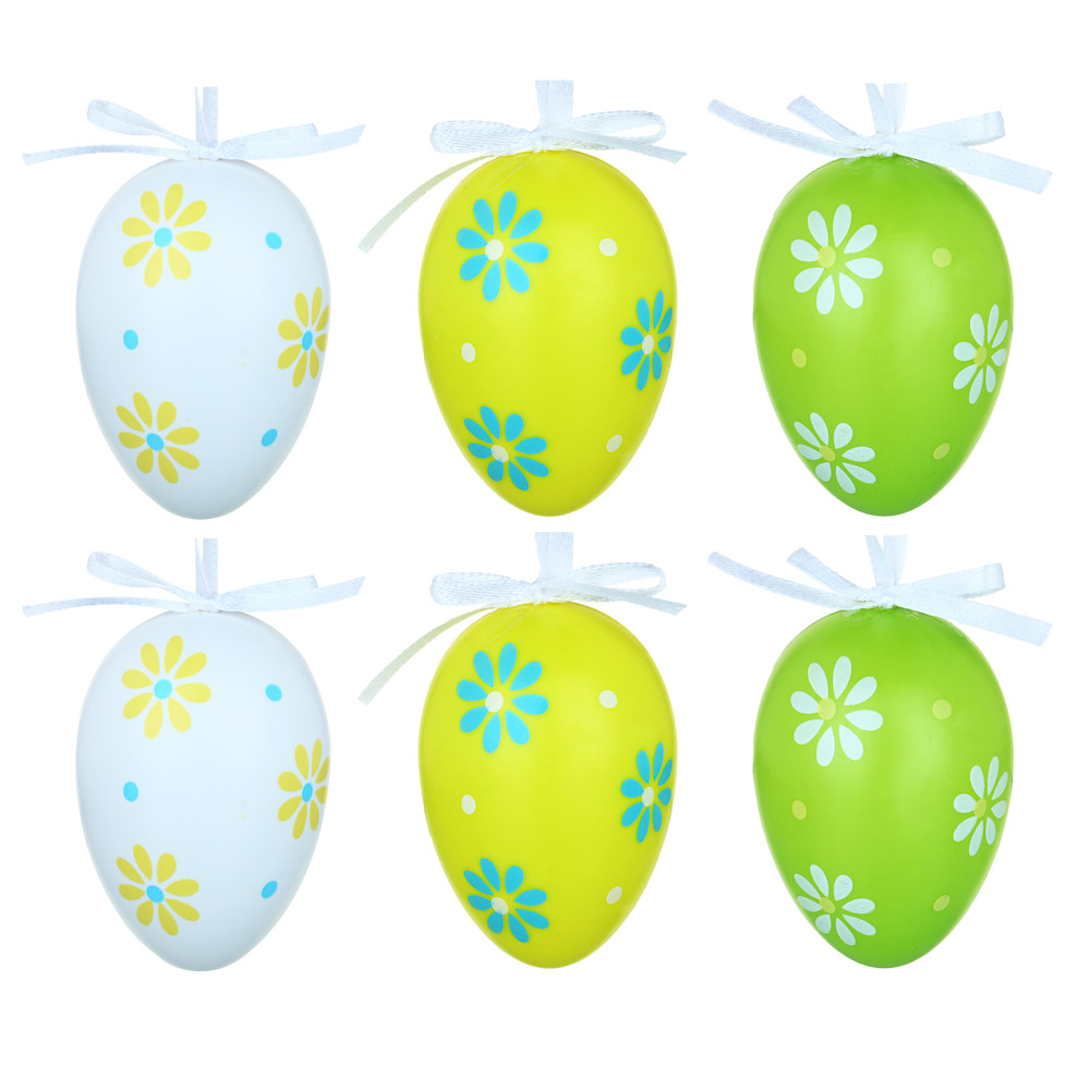 Декор пасхальный в виде яиц, набор 6 шт, 6см, 3 вида, пластик - #2
