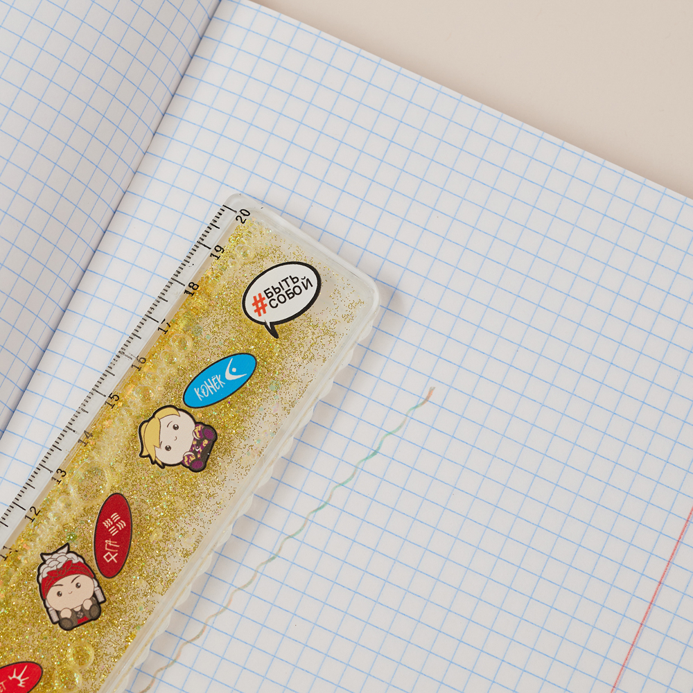 BY Русские Супергерои Линейка 20 см, принт, подвижные блестки в геле, "Кавай", 4 цвета - #15