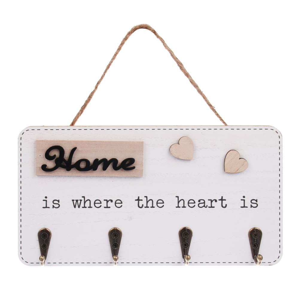 Ключница открытого типа HOME на 4 крючка, 23,5х12,7х3 см, МДФ, металл - #1