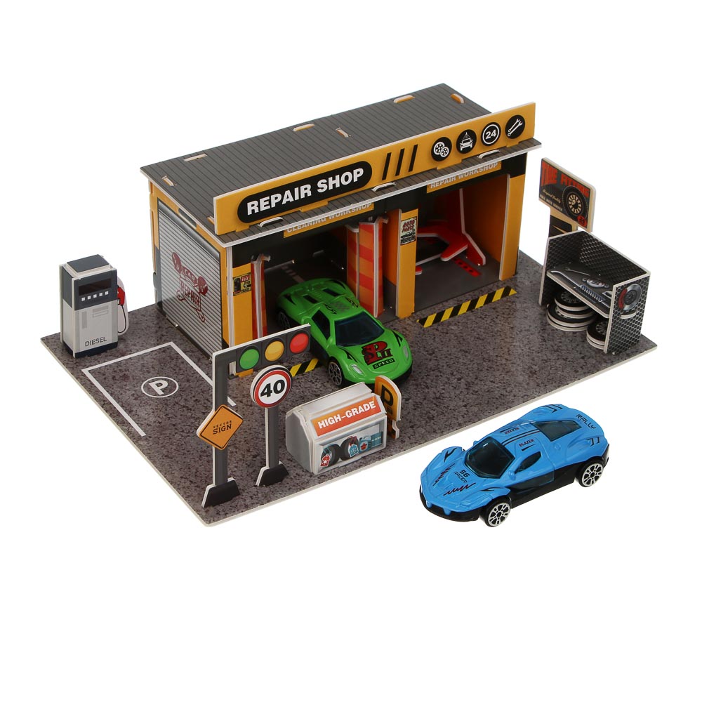 ИГРОЛЕНД Набор игровой "Сервисный центр", 2 машины, PP, металл, 24х21х4 см, 2 дизайна - #6