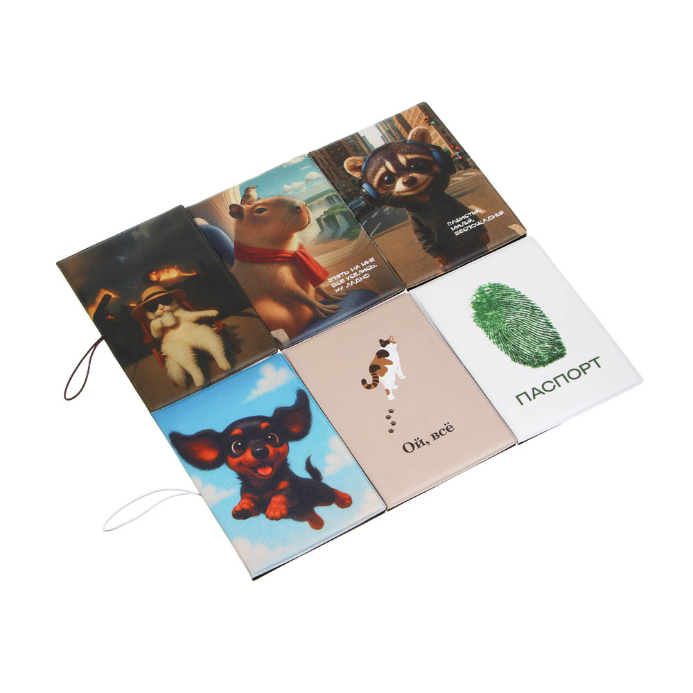Обложка для паспорта тм ЮL с отд.для карт и удерживающей резинкой, ПВХ, 13,7х9,6см, 6 дизайнов, #3 - #1