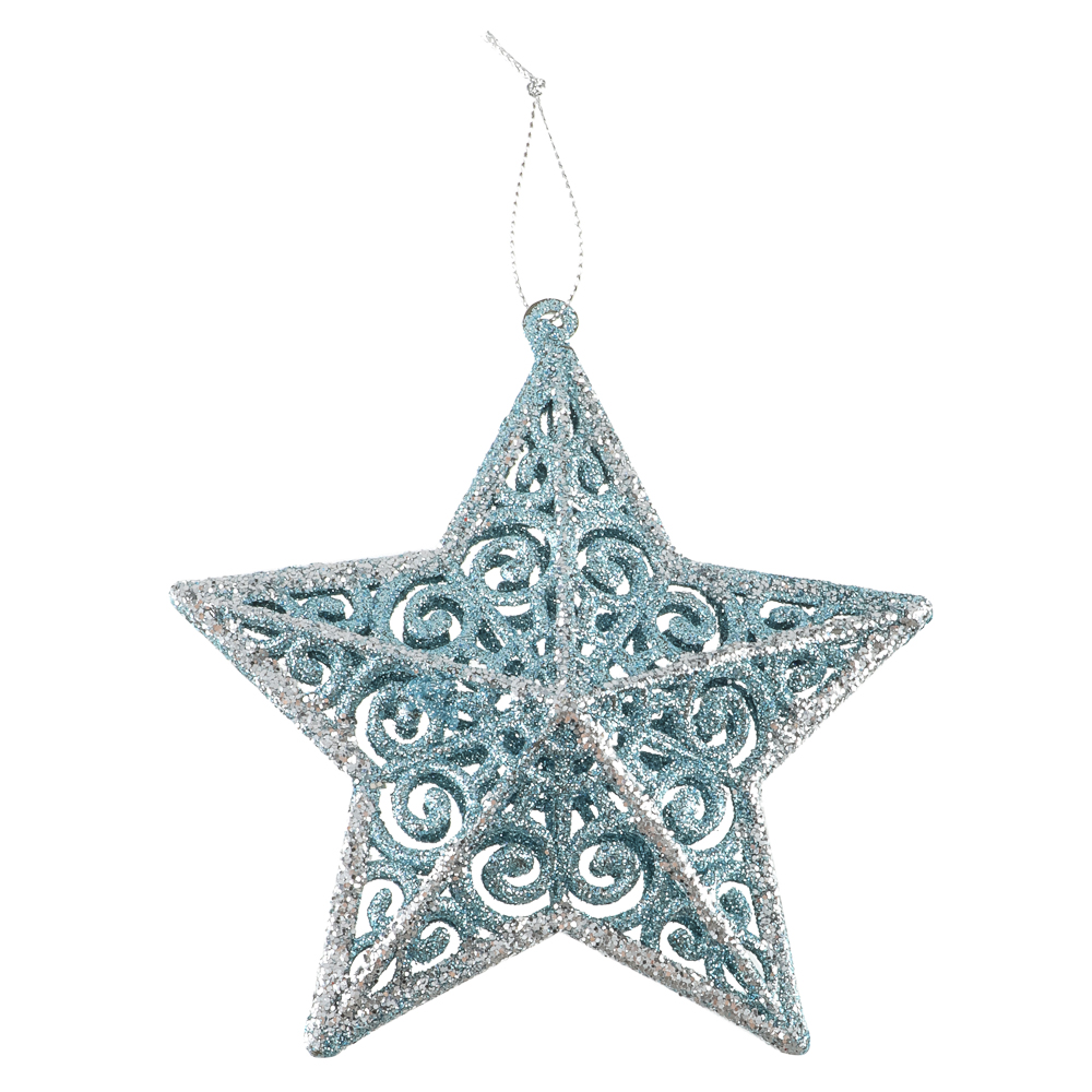 СНОУ БУМ Подвеска декоративная "Звезда" 12,5 см, пластик, глиттер, голубой - #1