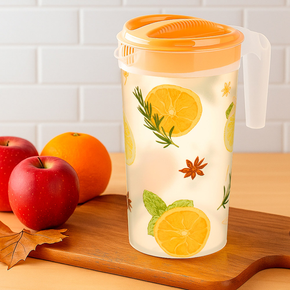 Кувшин 1,5л с крышкой, с декором, пластик - #7