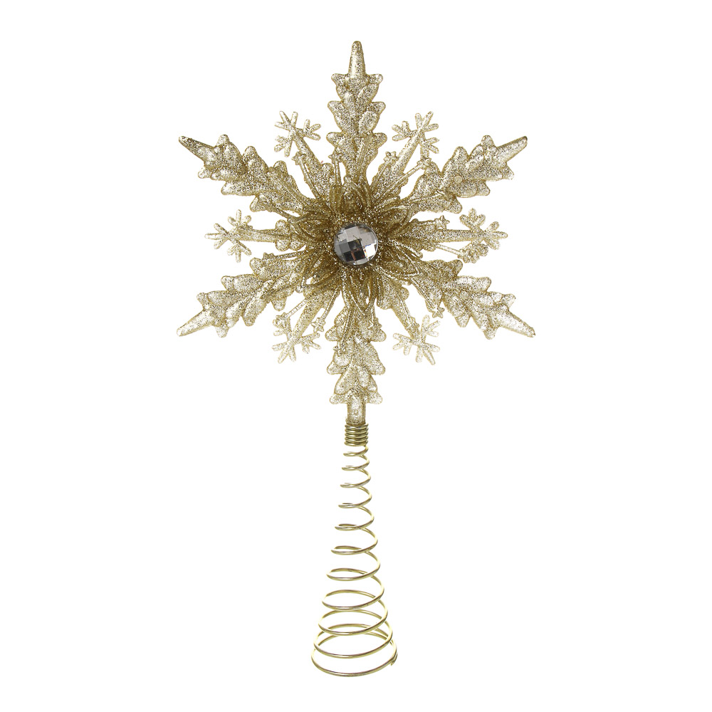 СНОУ БУМ Наконечник на елку "Снежинка", 22x13 см, глиттер, золото, пластик, металл - #1