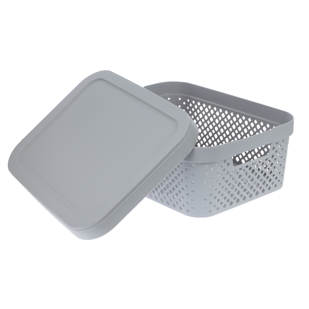 Корзинка для хранения с крышкой Plast Team STOCKHOLM, 10 л серый шторм - #2