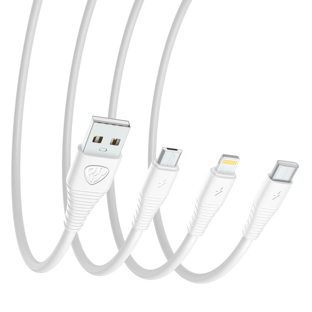 Кабель для зарядки 3в1 USB(A)-Type-C/microUSB/iP BY Base, 18W, 1,2 м, 3A, PVC, белый - #5