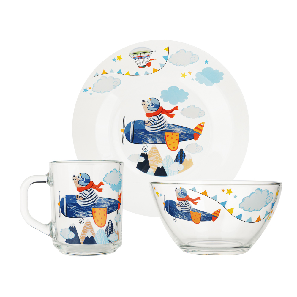 Набор для завтрака "Авиаторы", 3 предмета: кружка 200мл, салатник 12,7см (0,46л), тарелка 19,6см - #6