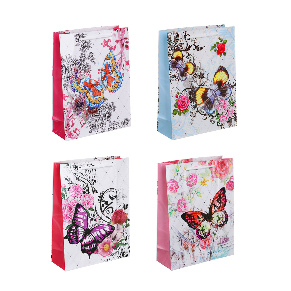 LADECOR Пакет подарочный бумажный, 18x24x7 см, 4 дизайна, Бабочки - #1