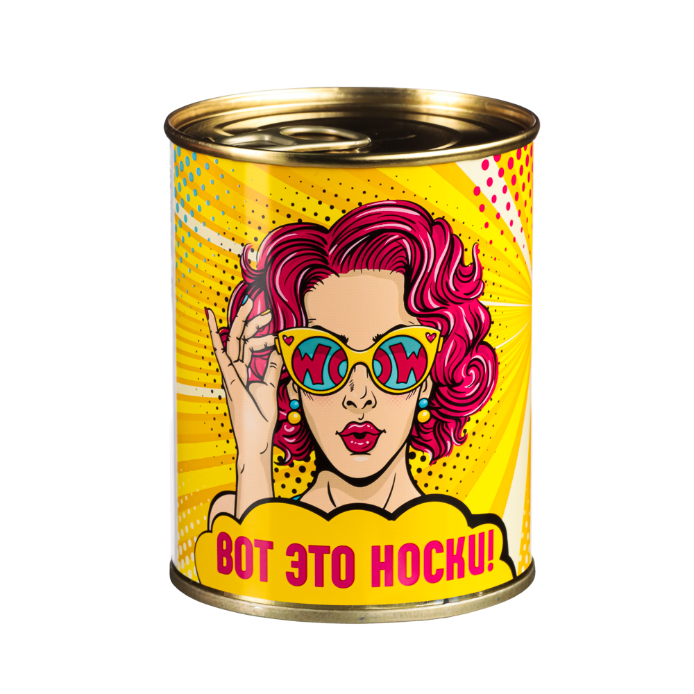 Носки женские с пожеланием в консервной банке, р 36-40, 9,5х7,6 см, х/б-85% ПА-12% эластан3%, металл - #2