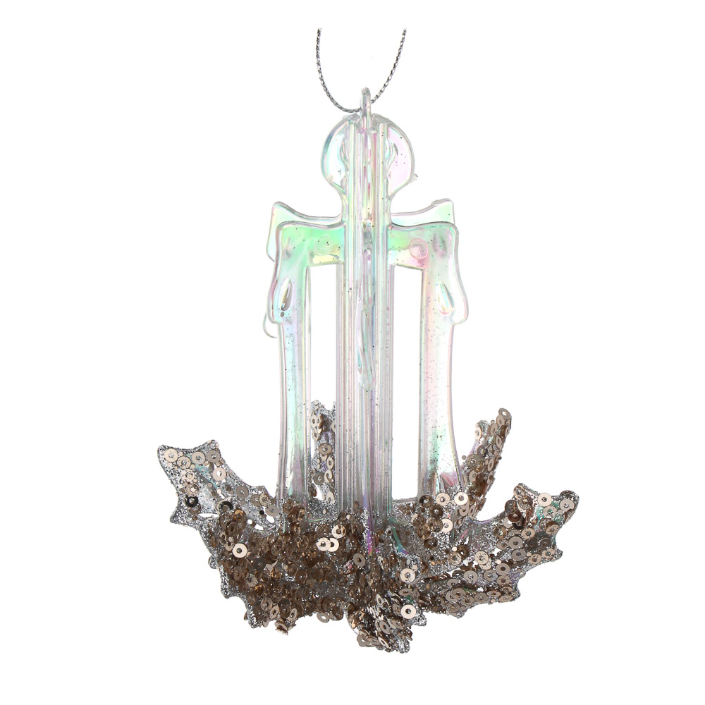 СНОУ БУМ Декоративная подвеска "Свеча" 12 см, пластик, глиттер - #1