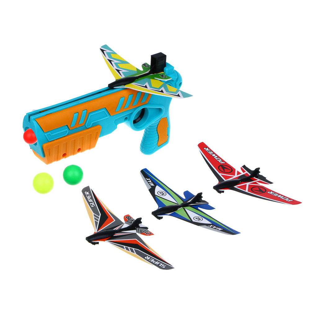 SILAPRO Набор для воздушного боя (пистолет-1шт., самолет 14х6.5см-4шт., мяч 3шт.), ABS, пенопласт - #1