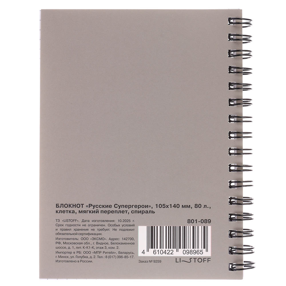 Блокнот Русские Супергерои, 105х140 мм, 80л, клетка, мягкий переплет, спираль, в ассортим. - #21