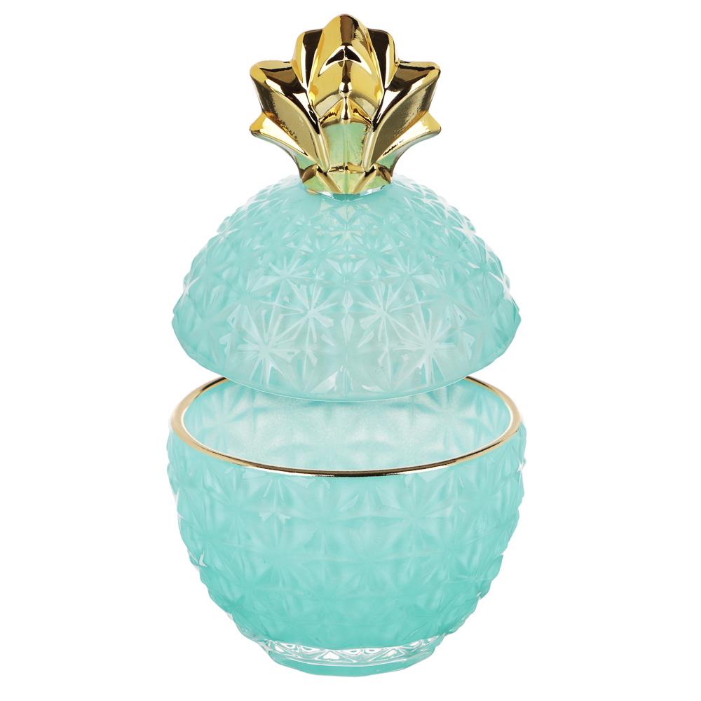 Шкатулка стеклянная Ананас голубой с золотом, 8,5x14см - #2