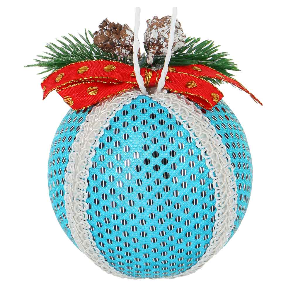 Подвеска новогодняя Сноубум "Шар" голубой с декором из хвои - #3