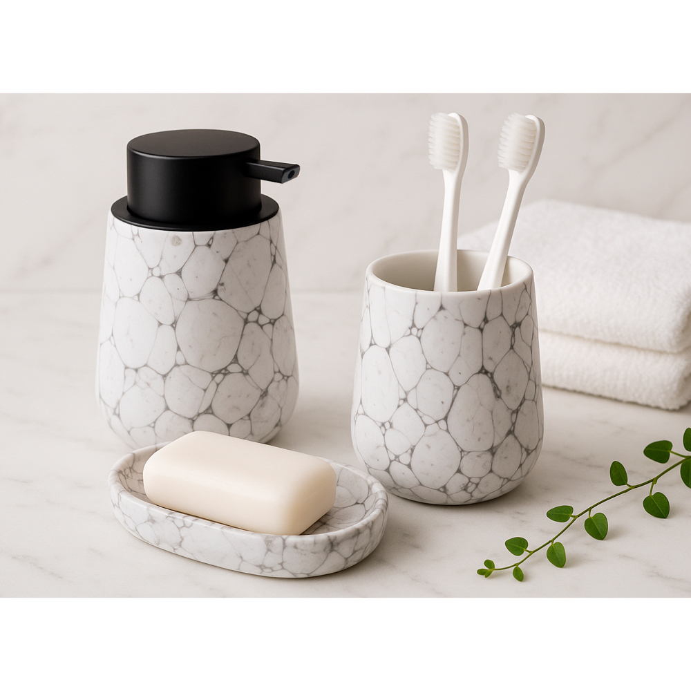 VETTA Стакан для ванной комнаты, 400 мл, 10,5x9x9 см, керамика, "Космос", мрамор белый - #3