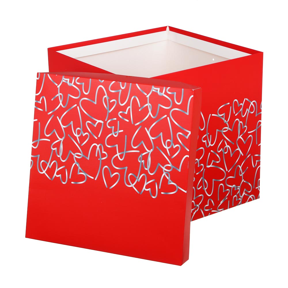 Коробка подарочная складная с лентой, бумага с фольгированным слоем, 30х30х30см, сердца, 4 дизайна - #3