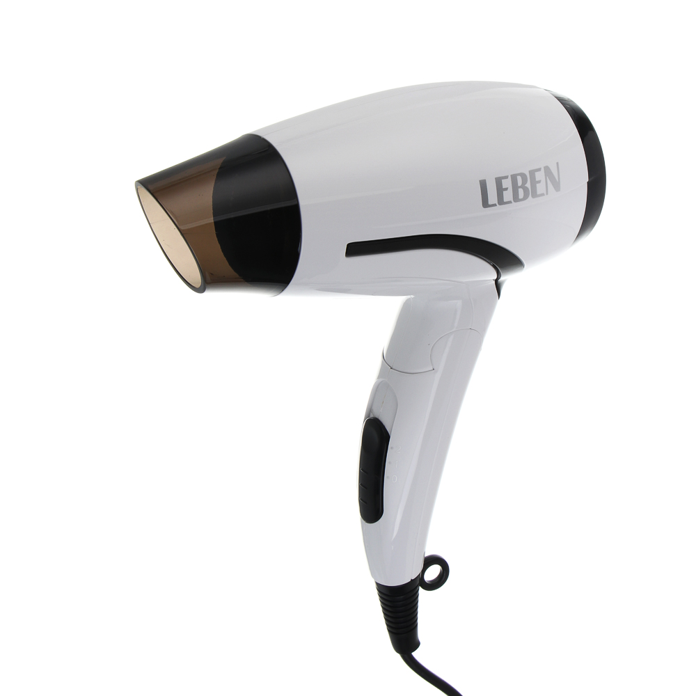 LEBEN Фен для волос, складной, 1200 Вт, 2 скорости, бело-черный, концентратор - #4