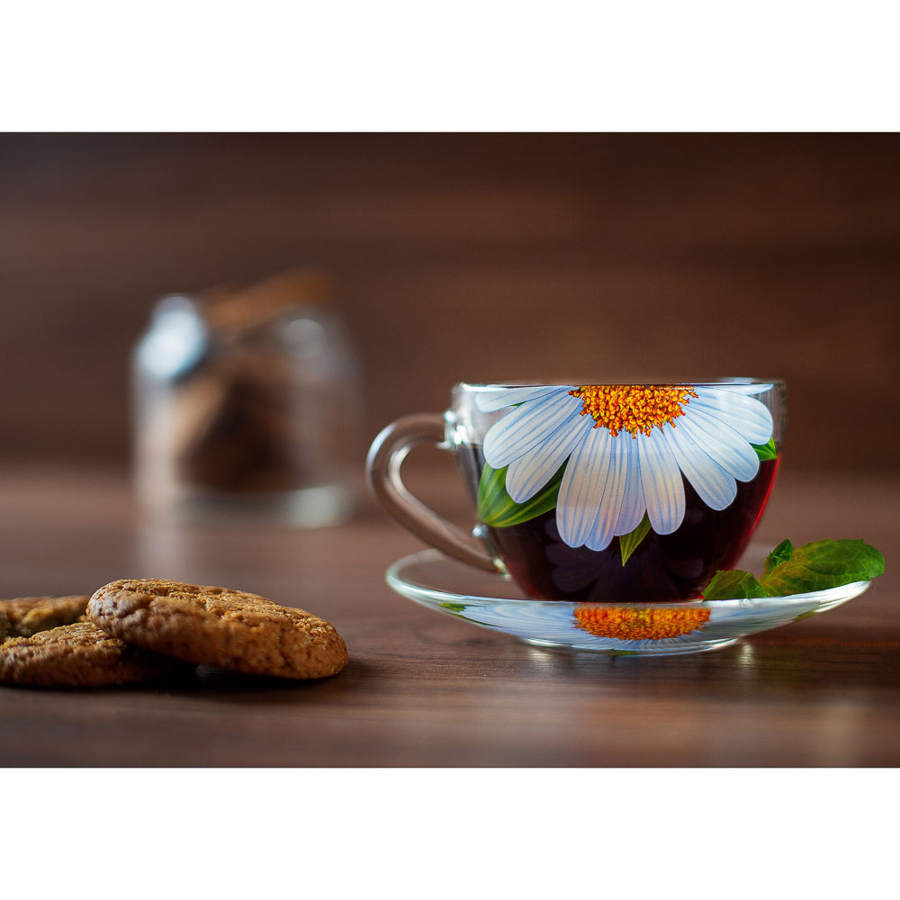 Чайная пара с декором (чашка + блюдце), стекло, в подарочной уп. - #6