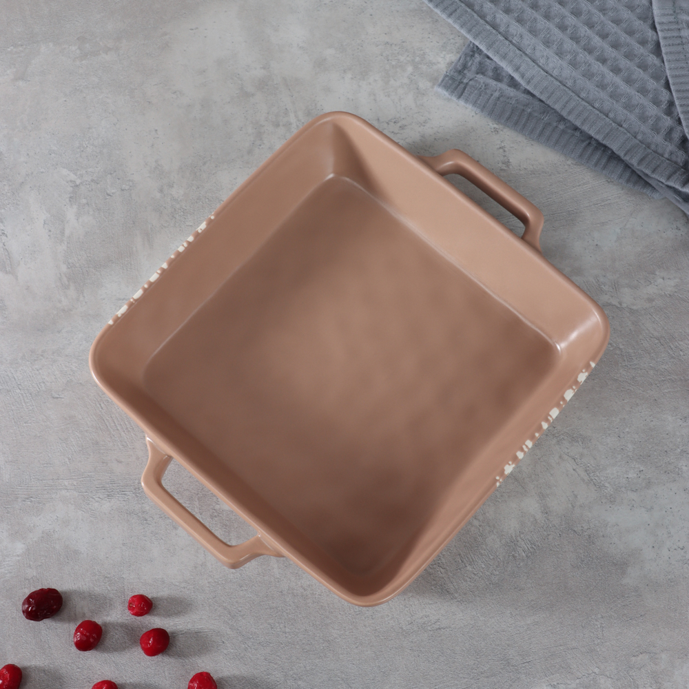 MILLIMI Форма для запекания и сервировки квадрат.с ручками, керамика, 26х21х5см, 1,2л, бежевая - #13