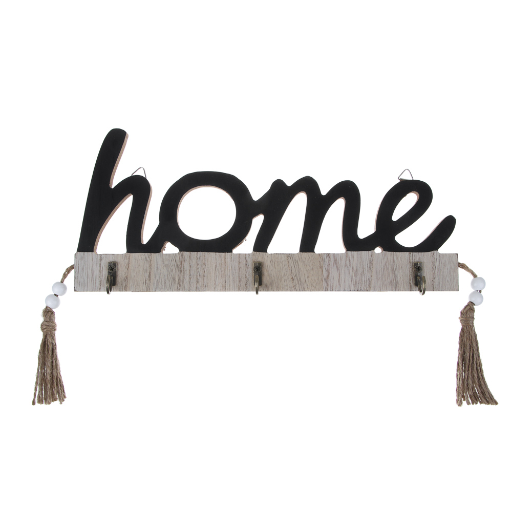 Ключница открытого типа HOME на 3 крючка, 32x3,5x13 см, МДФ, цвет черный - #1