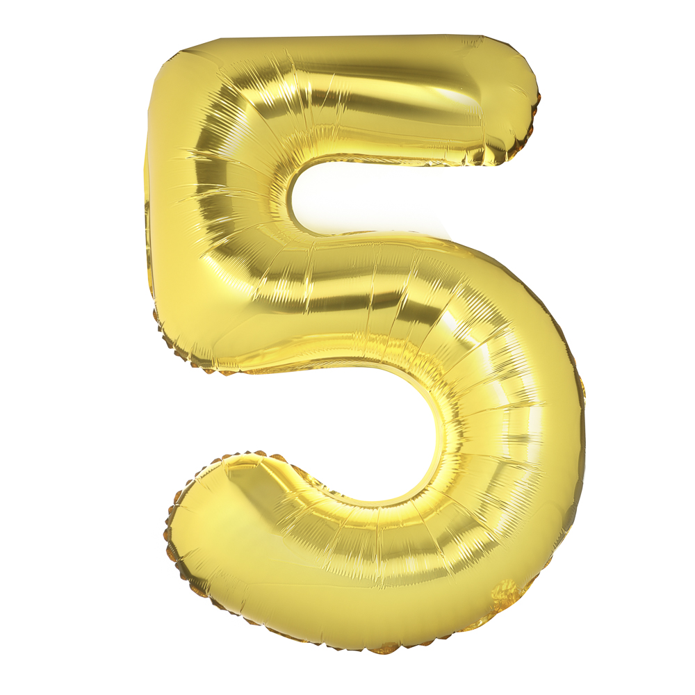 Шар воздушный Цифра "5", золотистый, фольга, 40'/101 см - #1
