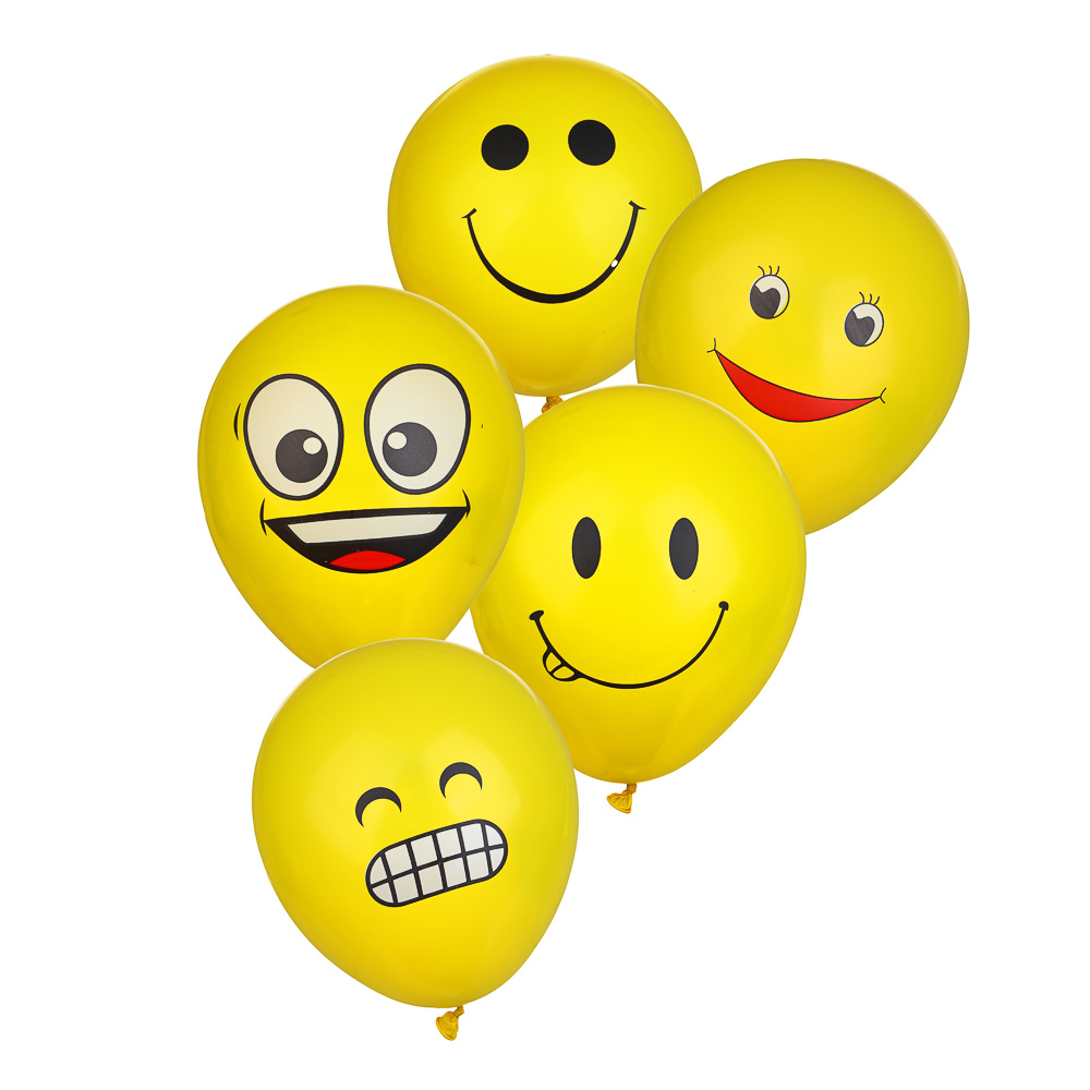 Набор воздушных шаров "Смайлы", 12", 5шт, латекс - #1