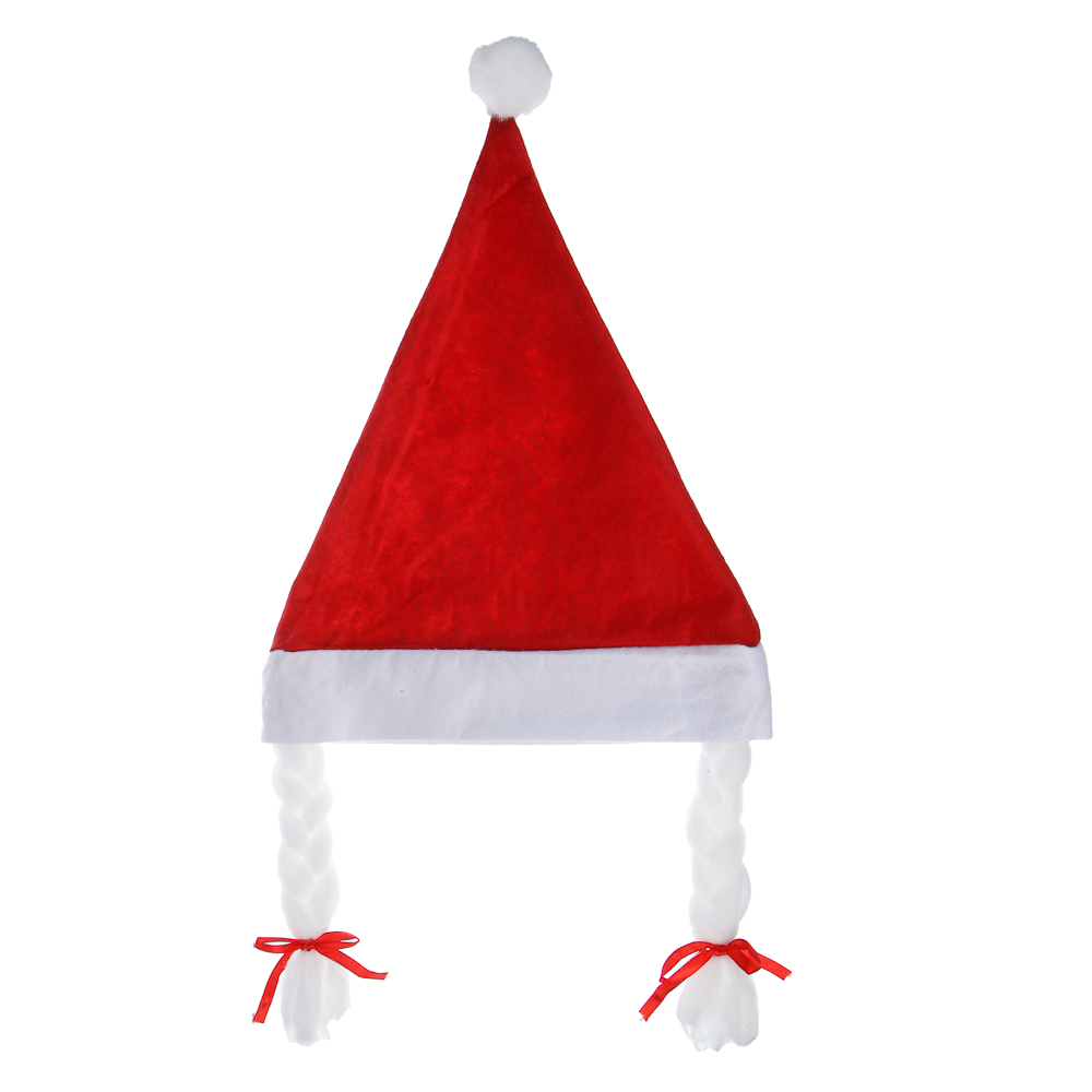СНОУ БУМ Колпак новогодний с косами, 27x35см, полиэстер, красный - #1