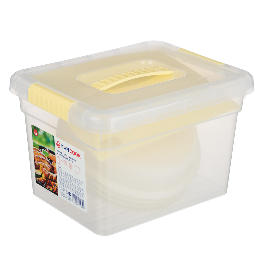 Набор для пикника на 4 персоны: контейнер 5л, тарелки 4шт, стаканы 0,4л 4шт, стол.приборы 4шт, доска - #6