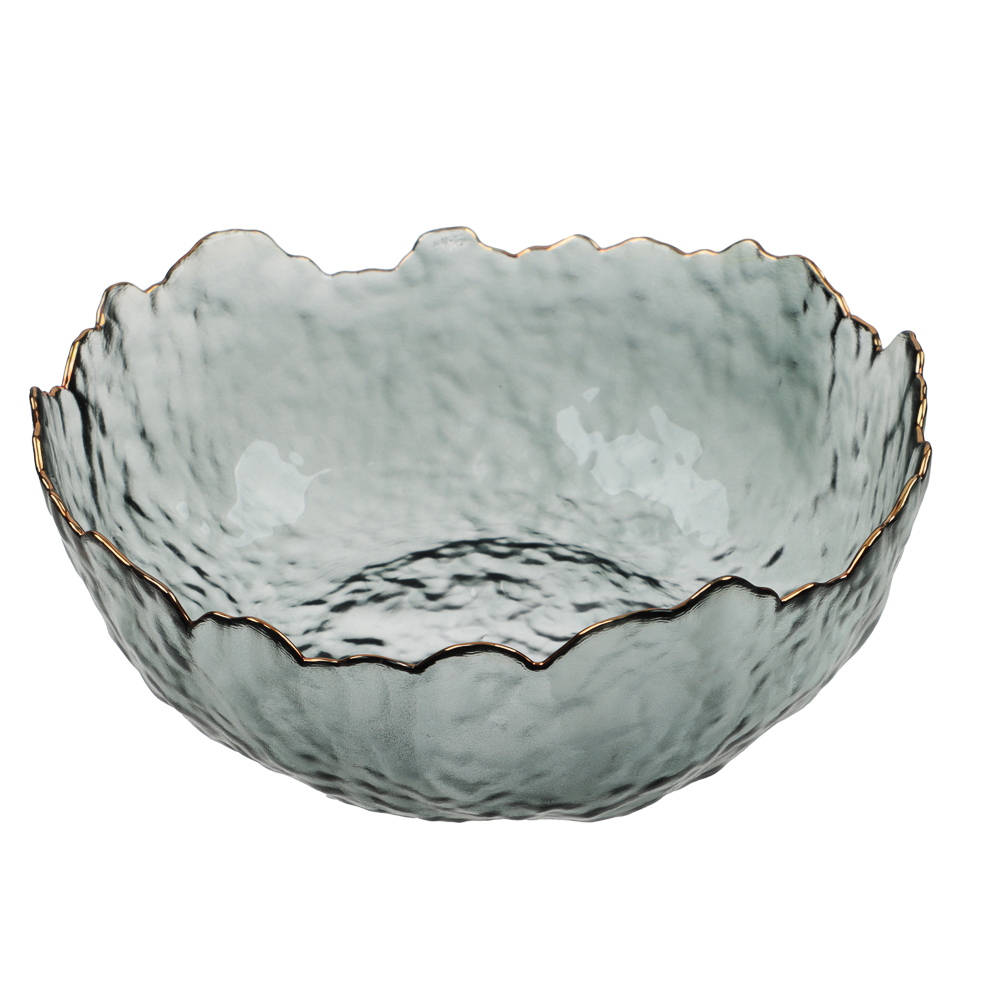 MILLIMI Салатник 20x20x9см, стекло, серый с золотой каймой - #2