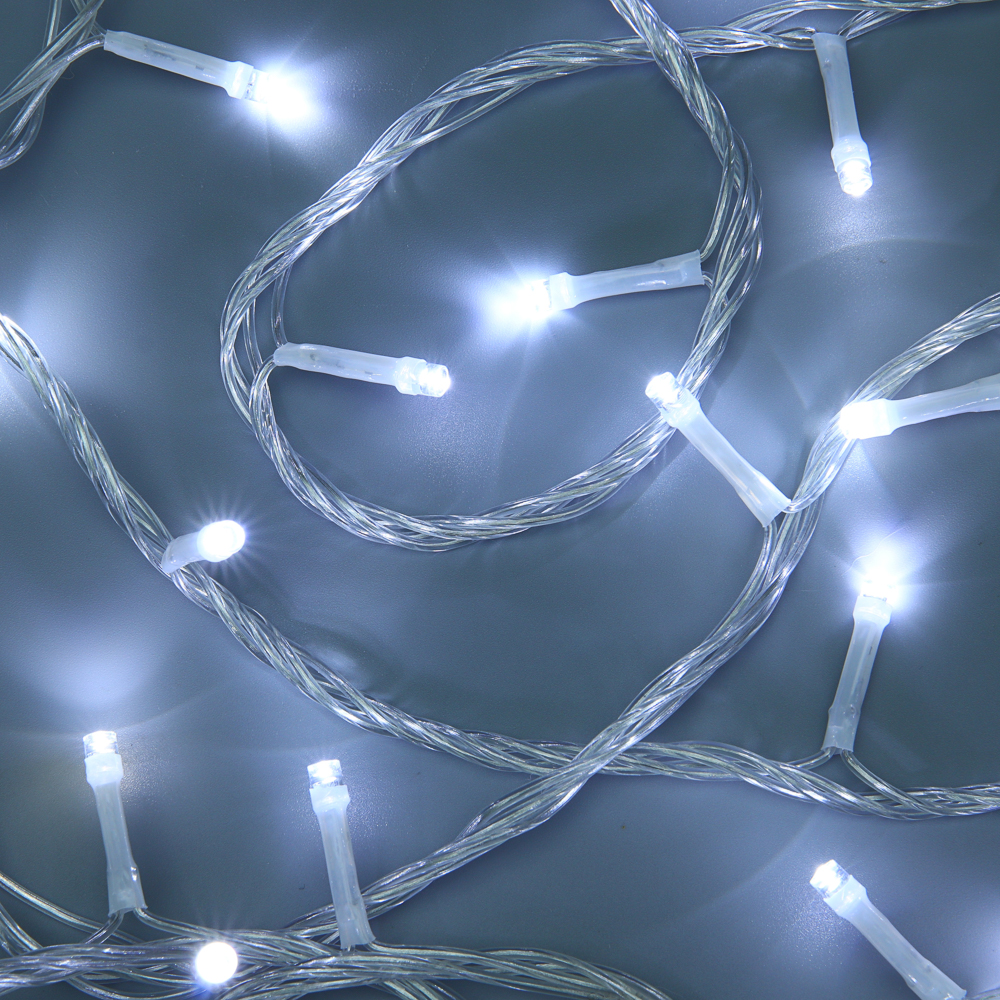 СНОУ БУМ Гирлянда эл. вьюн 10м, 100 LED, белый, пост. свеч., ПВХ прозр., коннектор, 220В - #1