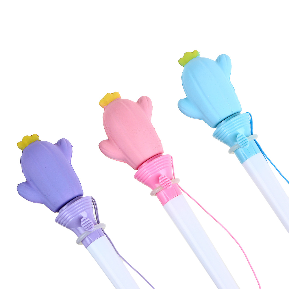 Ручка-антистресс шариковая синяя "Cтреляющий кактус", 17 см, шнурок, 4 цвета отделки, полиэстер, ПП - #6