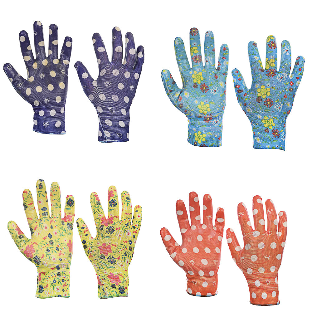 INBLOOM Перчатки садовые с нитриловым полуобливом, полиэстер, 9 размер, 23см, 31г, цветные - #6