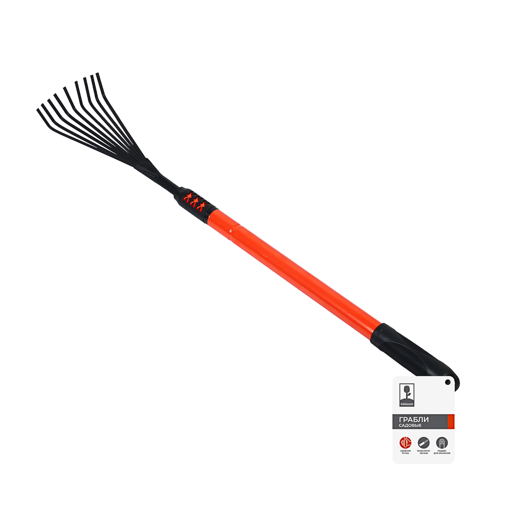 INBLOOM Грабли садовые телескопические 77-103х12см, 9 зубьев, металл, пластик - #7