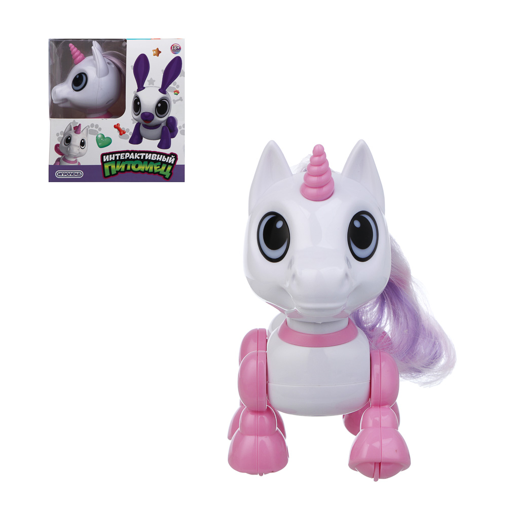 ИГРОЛЕНД Игрушка "Интерактивный питомец" единорог, ABS, звук, свет, движ., 2хAAA, 12,5х8х13,5 см - #1