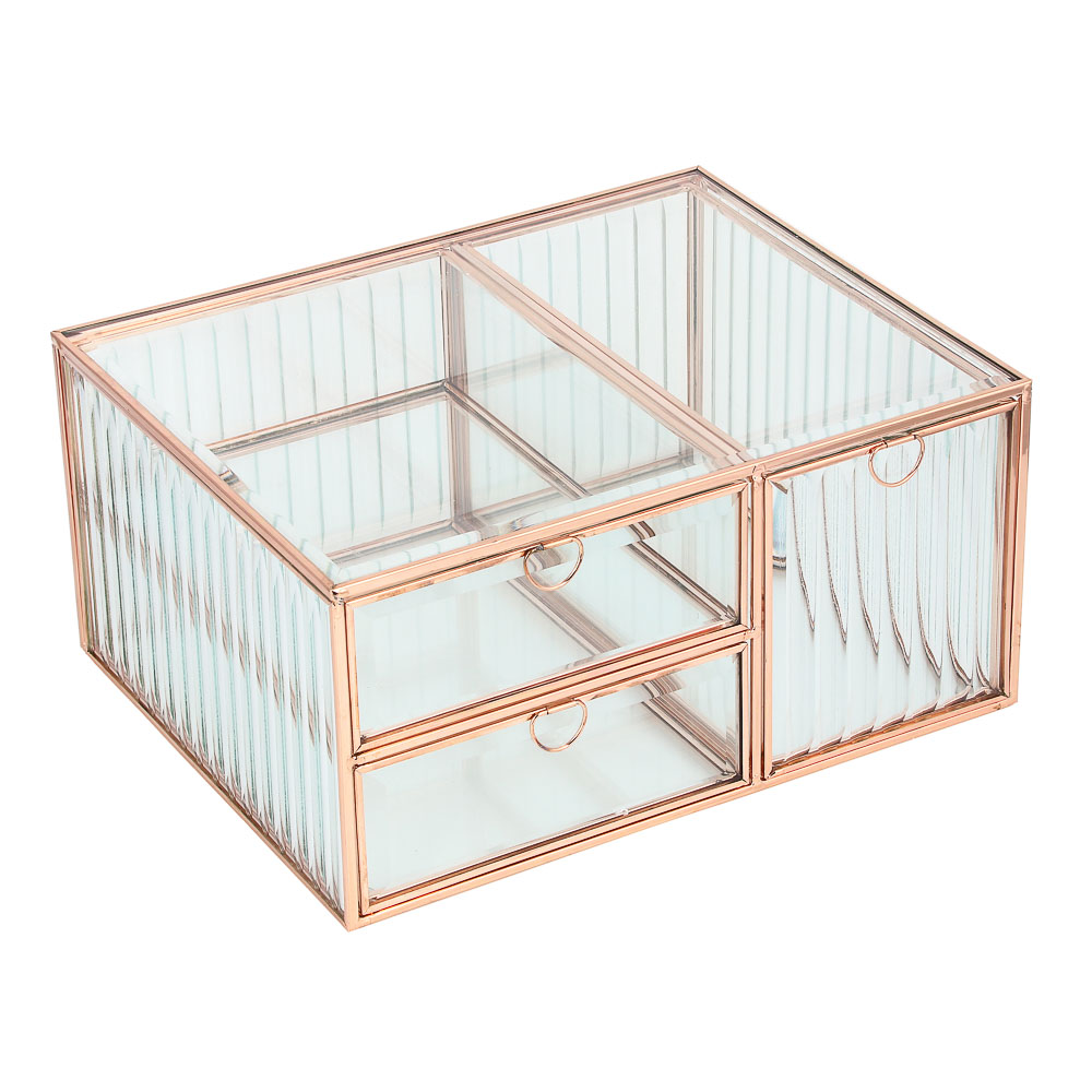 Органайзер для косметики, стеклянный, многоуровневый, с золотой отделкой, 25x20x24 см - #2