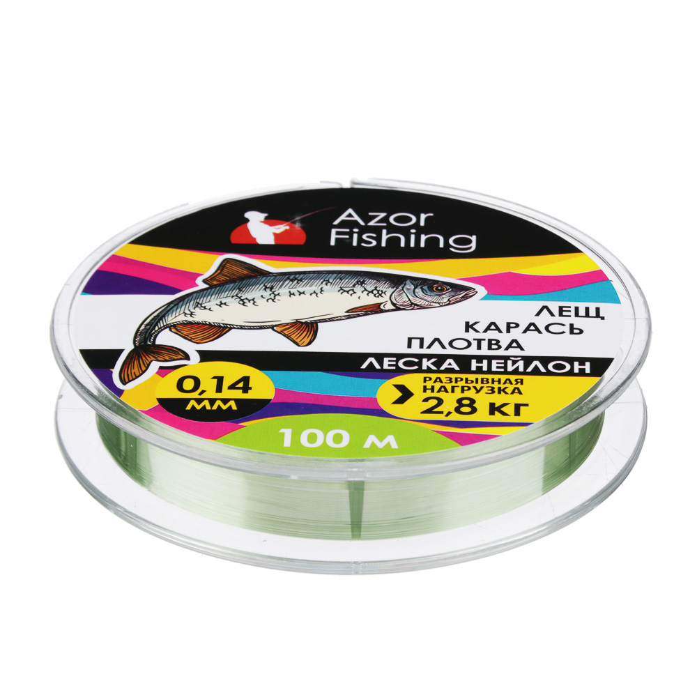 Леска AZOR FISHING "Карась, Плотва" нейлон, 100м, 0,14мм, зеленая, разрывная нагрузка 2,8 кг - #2