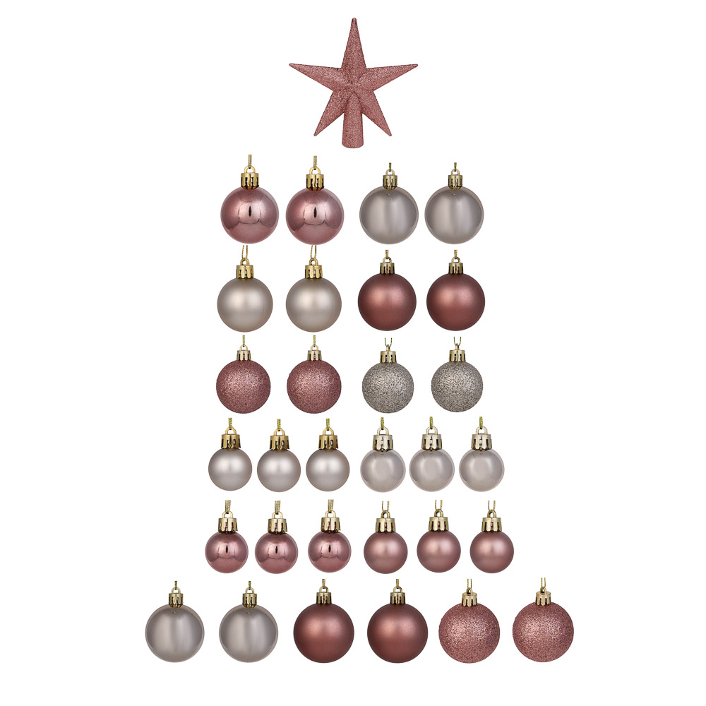 СНОУ БУМ Набор шаров и украшений, 30 шт, 3см, 4см, 5см, розовый шампань - #1