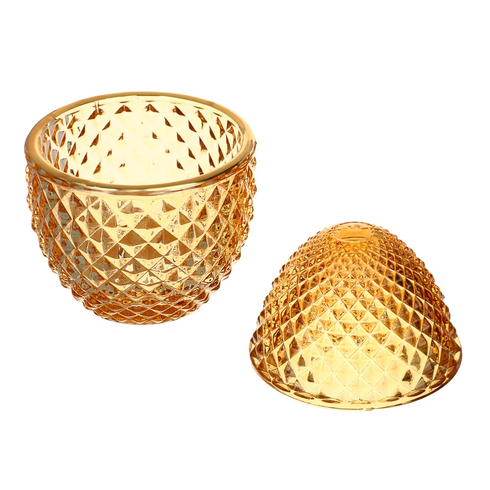 Шкатулка стеклянная в виде яйца, 8x12 см, цвет золотой - #3