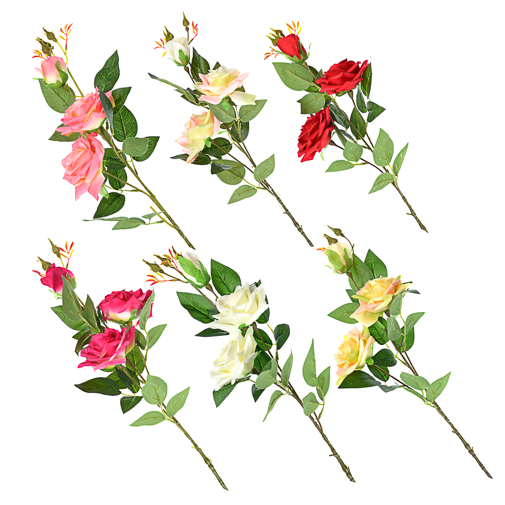 Цветок искусственный Ladecor, в виде ветки с розами, 94 см, 6 цветов - #1