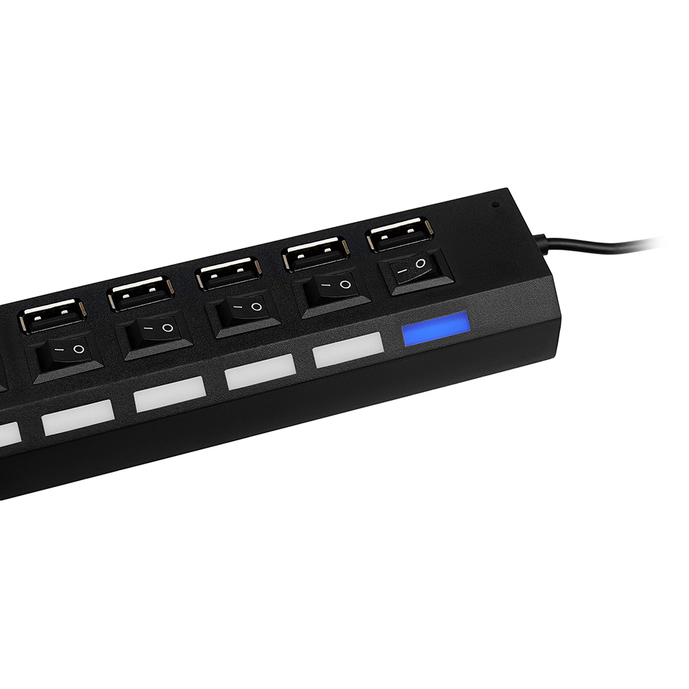 FORZA USB-хаб разветвитель 7xUSB 2.0 с выключателями, кабель USB(A) 15см, пластик, чёрный - #8