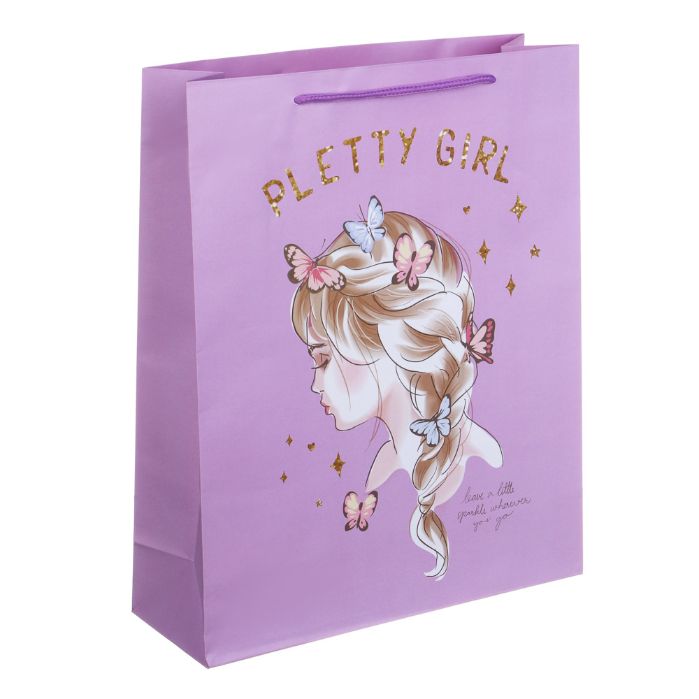 Пакет подарочный бумажный, 26x32x9 см, 128 гр, 4 дизайна, Девушка - #2