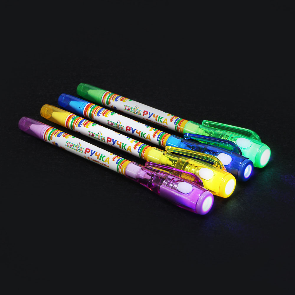 Ручка шариковая ClipStudio Шпаргалка с невидимыми чернилами и фонариком, 4 цвета - #1
