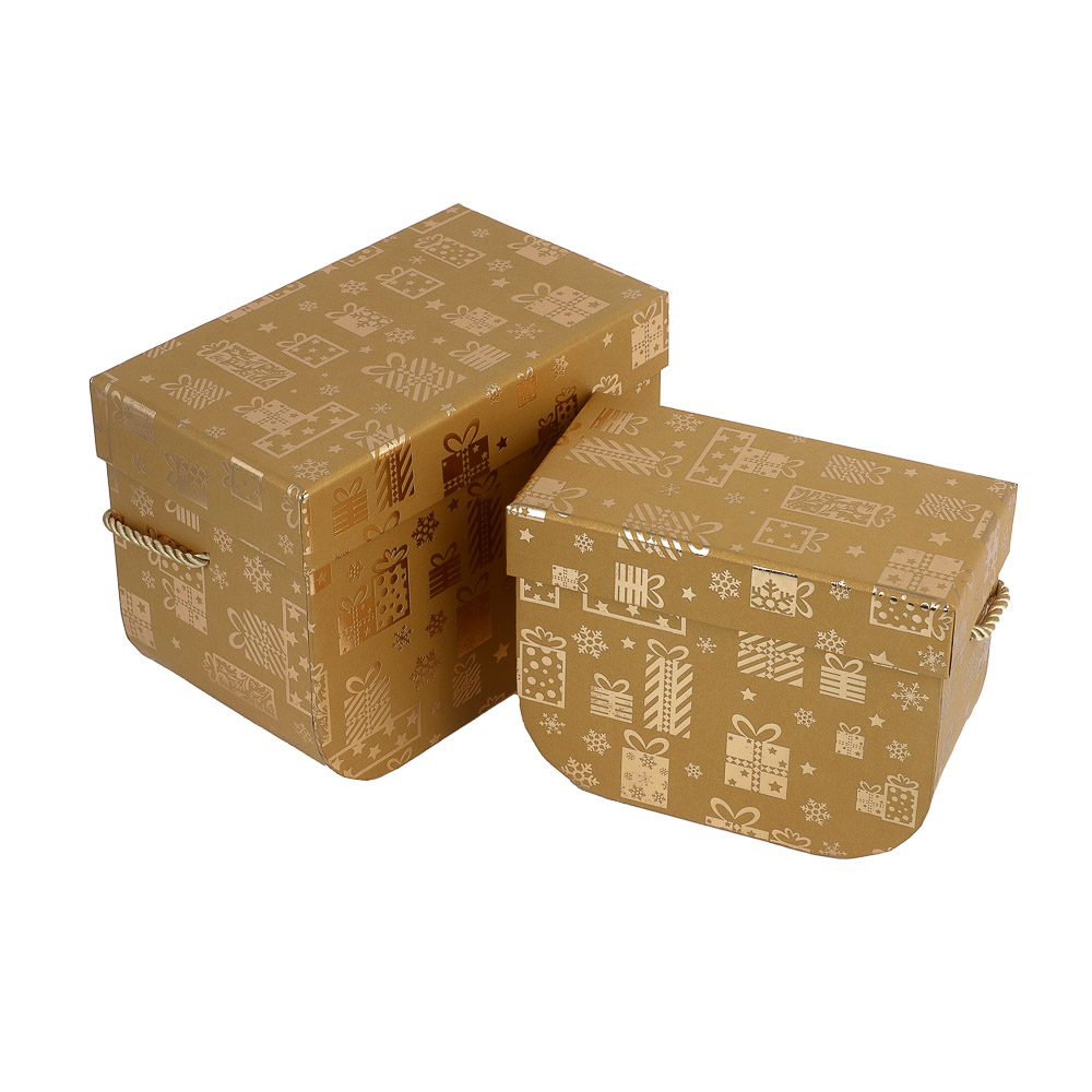 Набор подарочных коробок 2 в 1 (15x11,5x7,9 см, 17,7x13,4x10,4 см) с золотым фольг.слоем, бежевый - #7
