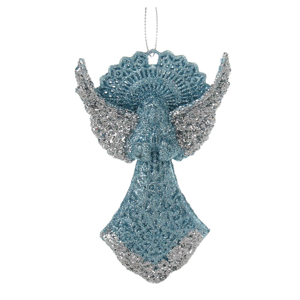 СНОУ БУМ Подвеска декоративная "Ангел" 13 см, пластик, глиттер, голубой - #1