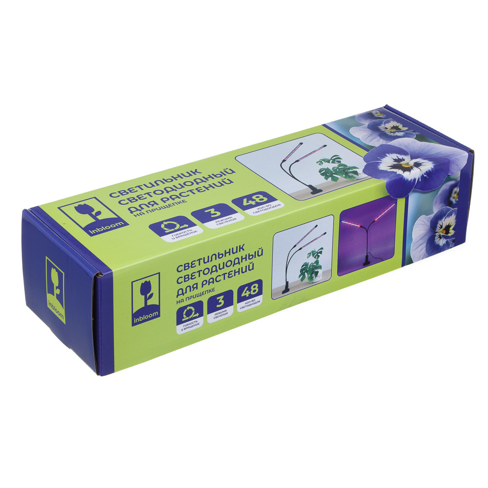 INBLOOM Светильник светодиодный для растений, 48LED, 3 реж, таймер, диммер, 6Вт, USB, PC, металл - #6