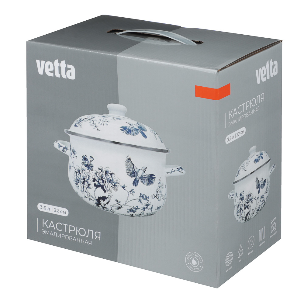 Кастрюля эмалированная тм VETTA Флорал, 22см, 3,6л, индукция - #5