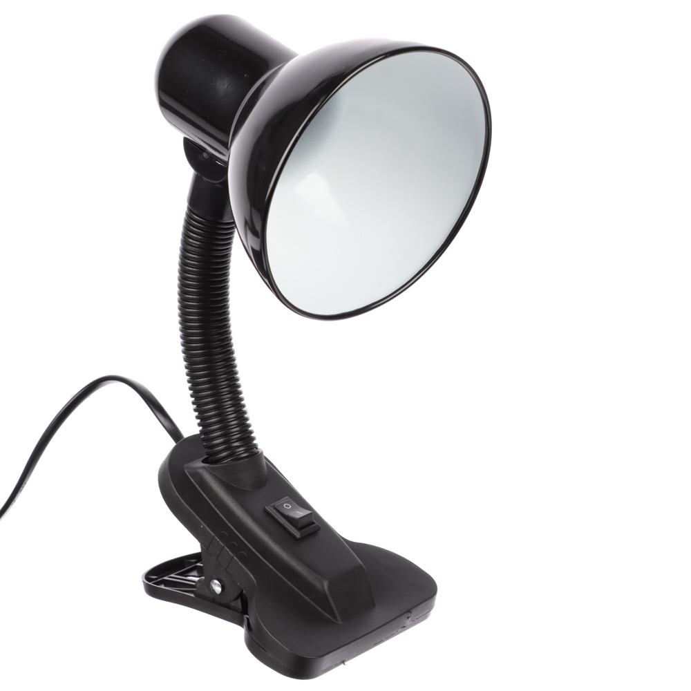 BY Светильник на прищепке, E27, 40 Вт, 230 В, гнущаяся ножка 10 см, шнур 75 см, черный - #1