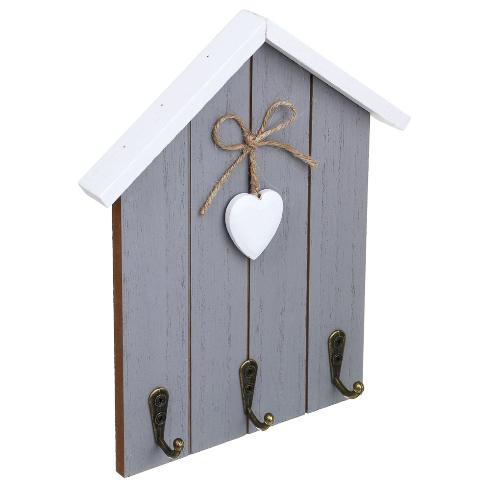 Ключница открытого типа на 3 крючка, 21x17,5x3 см, МДФ, серый, бежевый - #3