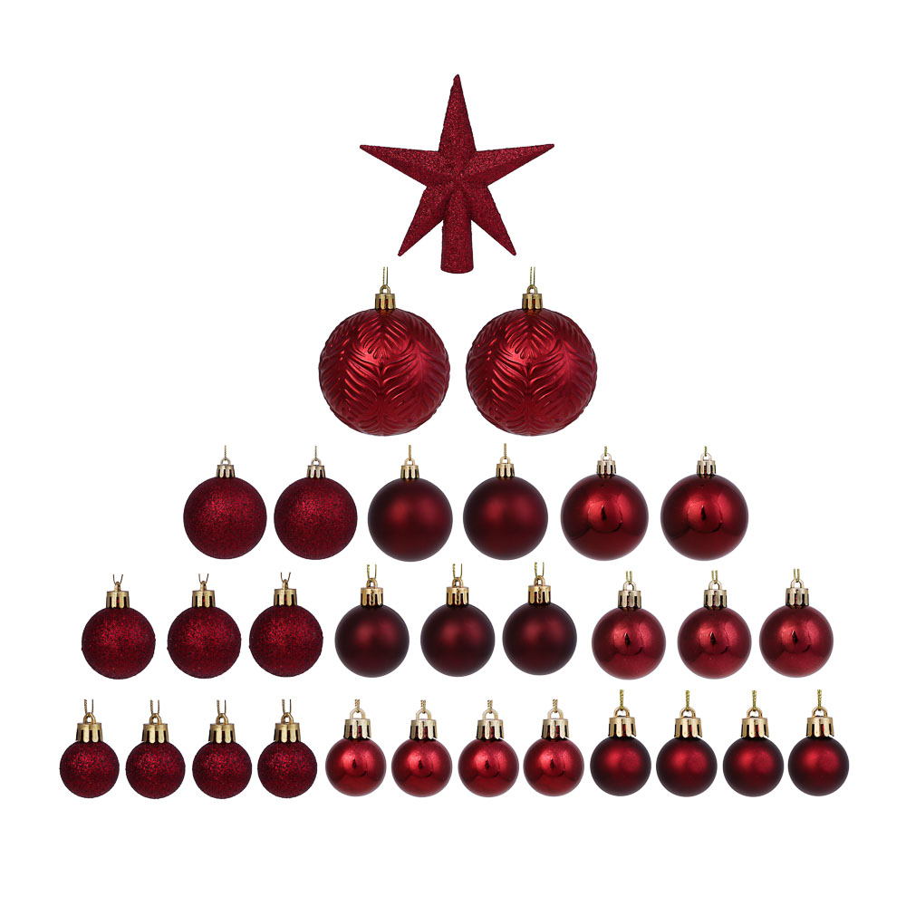 СНОУ БУМ Набор шаров и украшений 30 шт, 3см, 4см, 6см, 8см, красный - #1